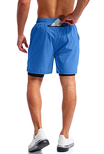 Image of Pudolla Men's 2 in 1 Running Shorts 5 inch Quick Dry Gym Athletic Workout Shorts for Men with Phone Pockets