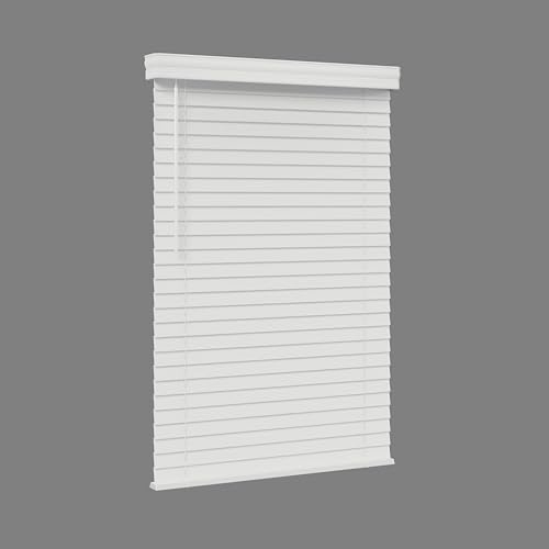 Lumino 2-Inch Cordless Faux Wood Blinds, 70.5" Width x 48" Length, White - Custom Blinds for All Window Sizes, Wood Embossed Slats, Crown Valance, Venetian Blinds for Indoor Windows - Thumbnail 2