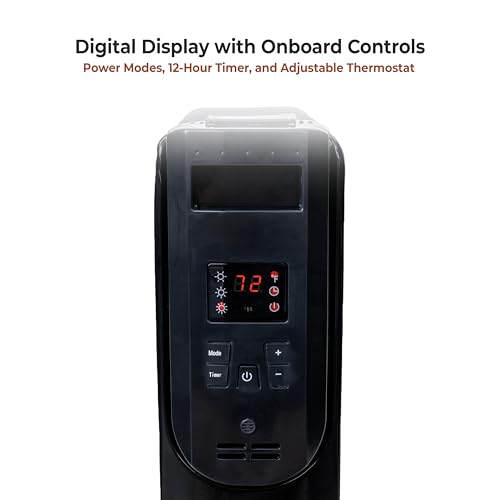 Comfort Zone 1500W Digital Oil-Filled Radiator Heater – Portable Electric Space Heater with Remote, 12H Timer & 360° Swivel Wheels – Silent Radiant Heat with Adjustable Thermostat – Black by Comfort Zone - Image 5
