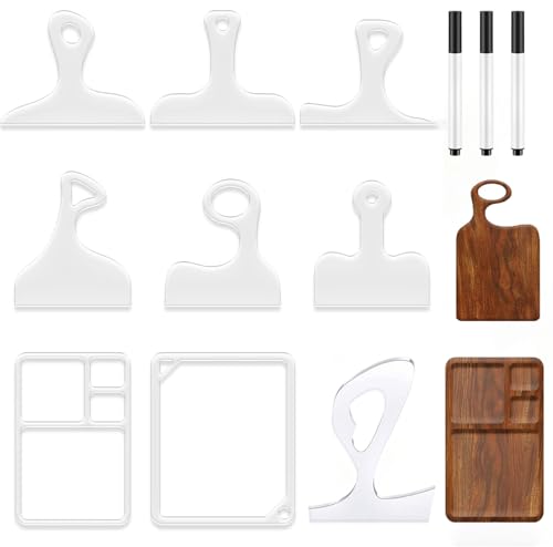 PAXINEW 9PCS Router Templates for Woodworking 7 Acrylic Charcuterie Board Handle Template 2 Tray Router Templates Cutting Board Template with Pens for DIY Cutting Boards Woodworking & Serving Platters