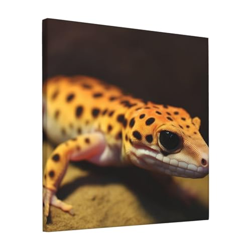 Gecko léopard sur toile tableau déco pour grand mur blanc