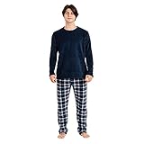 TRAMAS+ Pijama Coralina de Hombre Otoño-Invierno de Manga Larga Polar Calentito Super Suave, Regalos para Hombre y Adolescente - (L, Cuadro Wells Verde)