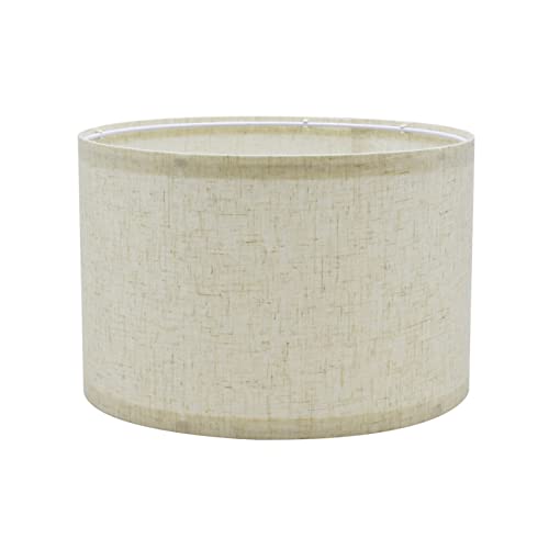 Eylkeup Pantalla de tela para lámpara de mesa, pantalla de tambor medio, de pared, de noche y de pie, lino natural, tapa dura, hecha a mano, 12X12X8