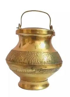 Image of A&S VENTURES Pure Brass Lota With Cover,Brass Pooja Lota, Kalash Lota, Lota Kamandal, Gold, Standard (Ptss 94)