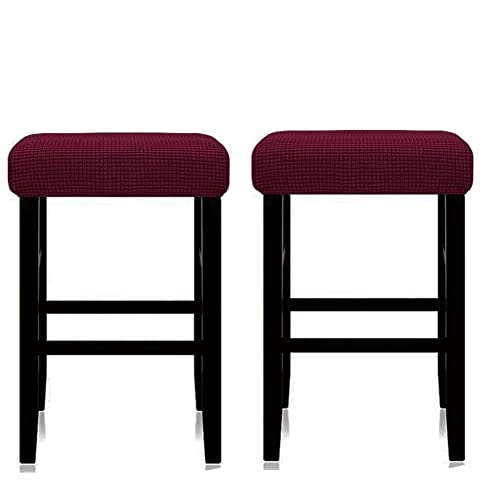 Stool Covers Rectangle,2 Pack Stretch Rectangle Bar Stool Covers Jacquard Vanity Stool Cover Washable Counter Stool Covers Saddle Seat Cover with Elastic Band for Wooden Metal Bench(Red)