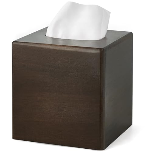 Mkono Tissue Box Cover Square Open-Bottom Wood Tissue Box Holder Decorative Facial Cube Organizer Modern Farmhouse Decor for Bathroom Bedroom Dresser Living Room Office Dorm, Dark Brown by Mkono - Used condition - US$14.27