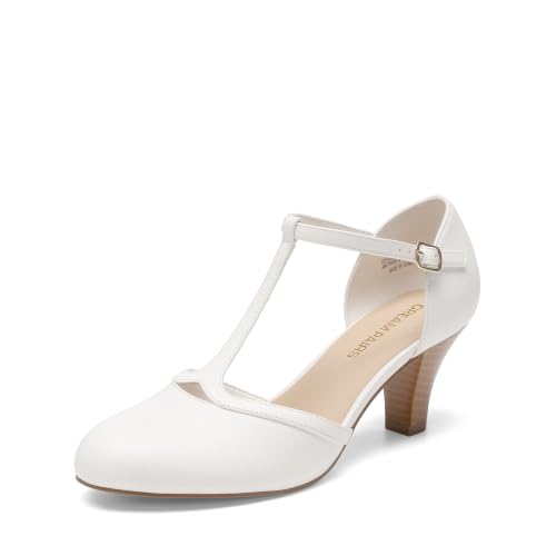 DREAM PAIRS Women's T-Strap Block Dress Heels Pumps,Beige/White,10 - image 1