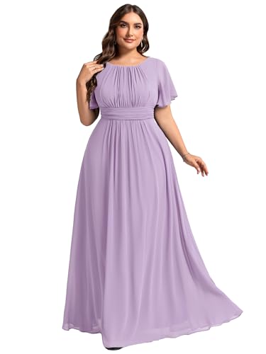 Image of Ever-Pretty Plus Elegant Formal Dresses for Curvy Women Round Neck Short Sleeves Chiffon Bridesmaid Mother of The Bride Dress