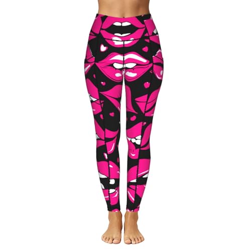 Leggings con estampado de labios para clima variable de mujer 2
