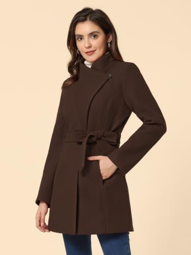 Image of Allegra K Women's Winter Elegant Stand Collar Overcoat Long Belted Pea Coat