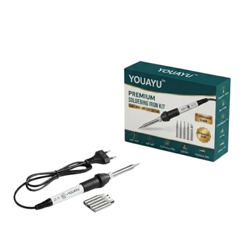 Image of 60W Soldering Iron Kit with 5 Replaceable Tips - Fast Heating Electric Soldering Tool with Adjustable Temperature Control for Electronics Repair, DIY Projects, Wire Connections & Circuit Board Work