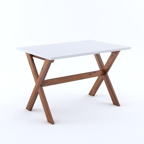 Image of Sheesham Wood 45 inch Inch Dining Table 4 Seater | Marble Finish Four Seater Dinning Table Set with 4 Upholstered Dining Chairs | Table: Criss Cross Design | Chair: Premium Round Edge | Rosewood, Honey