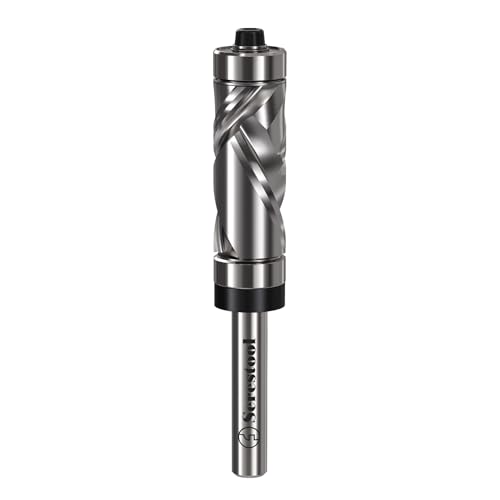 Serestool Top and Bottom Bearing Flush Trim Router Bit 1/4 Shank 1/2 Cutting Diameter 1-1/8 Cutting Length Up&Down Compression Cut Carbide Spiral Pattern Template Bit for Wood Trimming