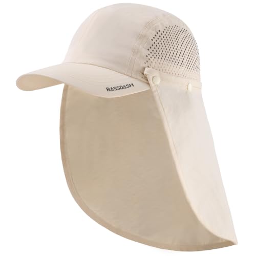BASSDASH UPF 50+ Fishing Hat, Baseball Cap with Removable Neck Flap