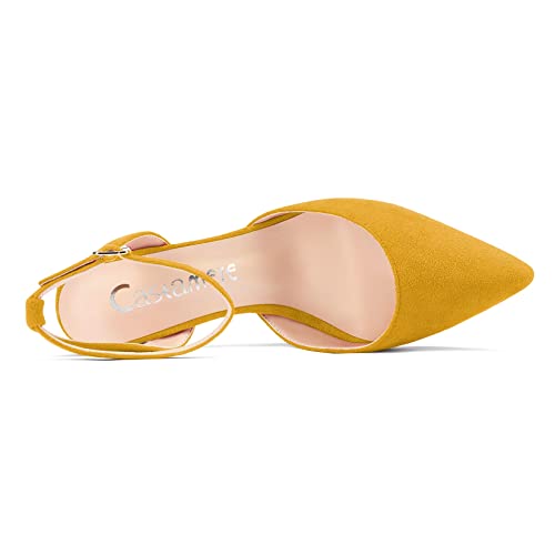 Castamere Women Chunky Block Mid Heel Close Pointed Toe Pumps Ankle Strap Slingback Buckle Party Dress Shoes4