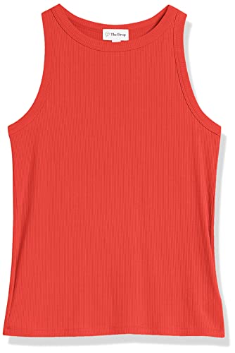 The Drop Women's Valerie Cutaway Neck Racerback Rib Knit Tank Top, Flame Red, S #TOP6