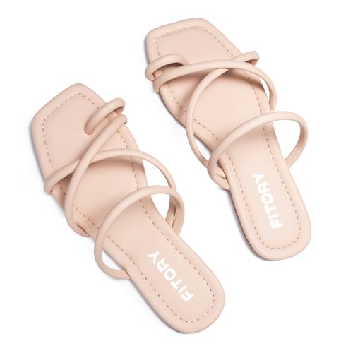 Image of FITORY Women's Slide Sandals Toe Ring Thongs Cross Strappy Flat