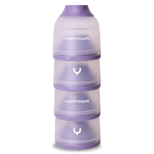 Happymami, Dosificador de Leche en Polvo o Cereales, 4 Compartimentos Portátiles de 360ml cada uno, Fácil de Llevar, Apertura Sencilla, Superficie Interior Antiadherente