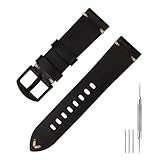 Leather Watch Band 20mm 22mm - Fast Release Old Fashioned Genuine Watch Strap for Men & Women, Top Grain Leather (Black/Black Buckle, 22mm)