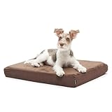 BarkBox Small Brown 3 Inch Tall Orthopedic Memory Foam Dog Bed or Crate/Kennel Mat - Removable Washable Fleece Cover - Free Surprise