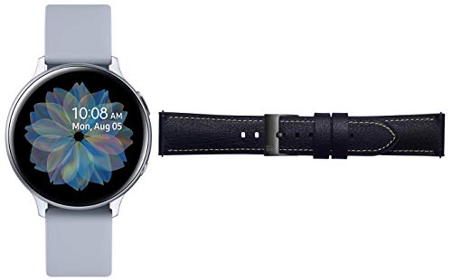 Image of Samsung Galaxy Watch Active 2 (Bluetooth, 44 mm) - Silver, Aluminium Dial, Silicon Straps + Free Leather Strap (Black) Worth INR 2500