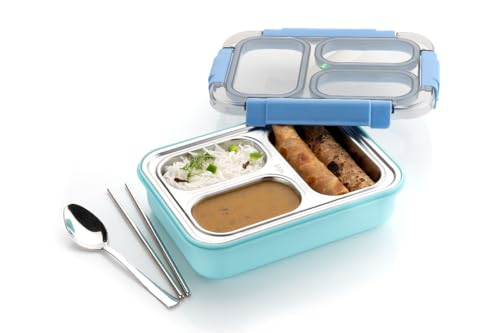 Image of Stainless Steel Leak Proof 3 Compartment Lunch Box for Office /School /College 3 Containers Lunch Box (900 ml,)