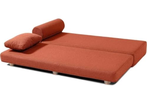 Image of SOUL CRAFT Modern Modular Daybed /Fold-Out Sleeper, Beige, Velvet Fabric, Converts to 2 Single Beds or 1 Queen Bed, with Mattress 203 cm x 74 cm(6.66 ft x 2.43 ft) (Orange)