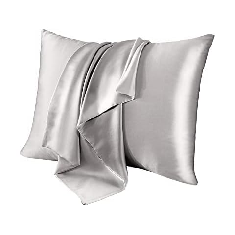 100% Mulberry Silk Pillowcase for hair and skin Envelope 50x75 both sides 19momme Charmeuse pillowcases soft pure natural organic anti ageing care beauty luxury pillow case cover (Silver Grey single) Cover
