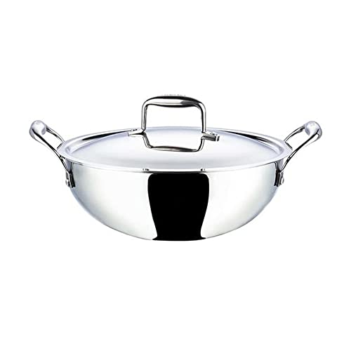 Vinod Platinum Triply Stainless Steel Extra Deep Kadai with Lid 4.1 L/Glass Lid