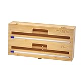 CALM COZY Folienschneider 2 in 1 Folienspender Bambus Frischhaltefolie Schneider für Küchenschublade Wand