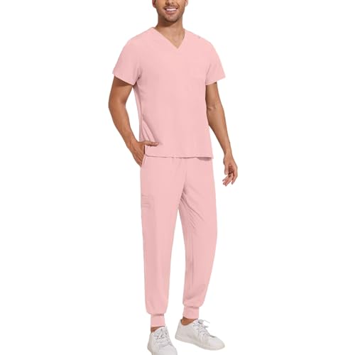 Scrubs ensemble de jogging homme pour uniforme de travail confortable rose XL