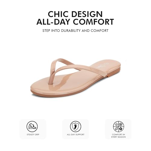 Image of Shoe Land Thong Flip Flops for Women, Memory Foam Flat Sandals, Lightweight Summer Slides, Non Slip Comfort Sandals for Beach, Travel and Everyday Wear