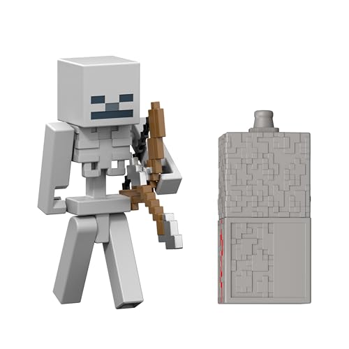Mattel Minecraft Toys, Skeleton Action Figure with Accessory & Redstone Building Piece, 3.25-inch Scale Collectible Set Inspired by Video Game, JJR93