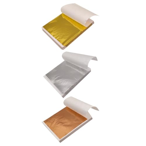 DECHOUS 300 Láminas de Pan de Oro Artesanal en Dorado Plata y Rosa Papel de Aluminio para Decoración Pintura y Muebles Adecuado para Manualidades y Bricolaje Artístico