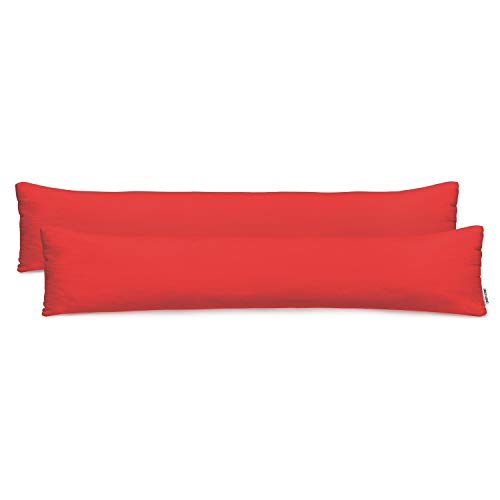 DecoKing 2 Pillowcases 20 x 120 cm Jersey Cotton Zip Red Amber, 20 x 120 *2