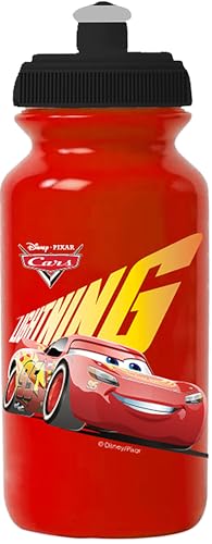 Tataway Botella de plástico roja Disney Cars de 380 ml para niños con cierre antigoteo y banda antideslizante