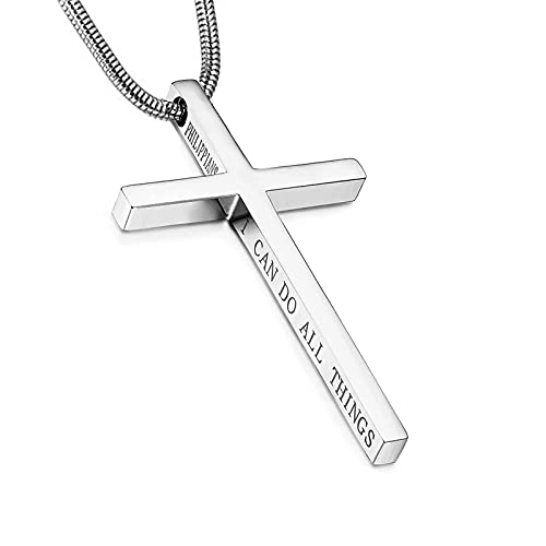 Kreuz Halskette für Herren, Schmuck Edelstahl, Kreuz Anhänger mit 56cm Kette, Einfache Kreuz Anhänger Halskette, Farbe Silber(lichtecht & schweißfest) Cover
