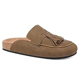 FJQNXGY Suede Mules for Women Platform Clog Mules with Tassel Slip on Loafer Slides Round Toe Backless Slippers Casual Walking Shoes Tan