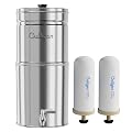Culligan MaxClear 2.25 Gallon Gravity Water Filter System, Polished Stainless-Steel Countertop Water Filter NSF/ANSI Certified to Reduce Microplastics, Lead & Total PFAS, with 2 Ceramic Filter
