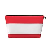 SamLng Gold Leather Travel Toiletry Bag – Austrian flag Print Cosmetic Makeup Organizer Pouch, Portable Storage Bag with Zipper