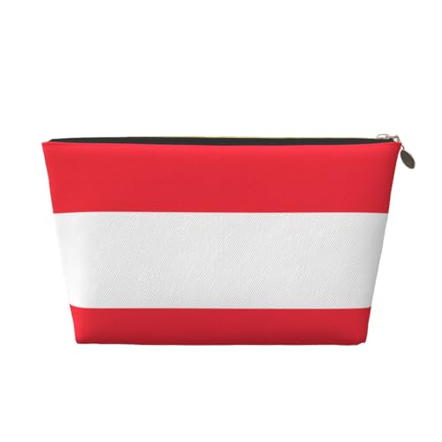 SamLng Gold Leather Travel Toiletry Bag – Austrian flag Print Cosmetic Makeup Organizer Pouch, Portable Storage Bag with Zipper