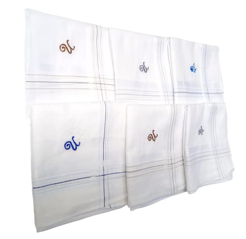 Image of ANTONIA Men's Initial Alphabet Handkerchiefs | Premium Cotton Personalized Hankies with Letter Embroidery (A-Z) | Soft, Absorbent & Reusable | Formal, Wedding & Gift Use | Pack of 6
