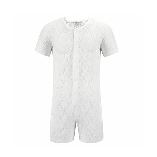 Body de malla transparente para hombre Landofgenie pijama de una pieza con encaje rosa