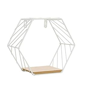 Hexagon wandrek, zeshoekig mesh opbergrek, metaaldraad en houten rek, hexagon design wandrekken display rekken…