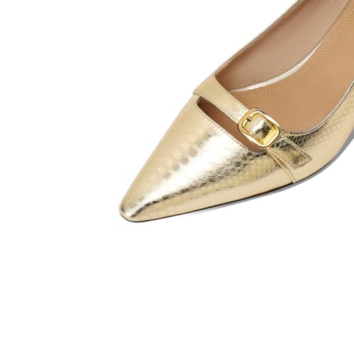 TinaCus Women's Pointed Toe Genuine Leather Handmade Buckled Trendy Mid Heels Pumps Shoes3