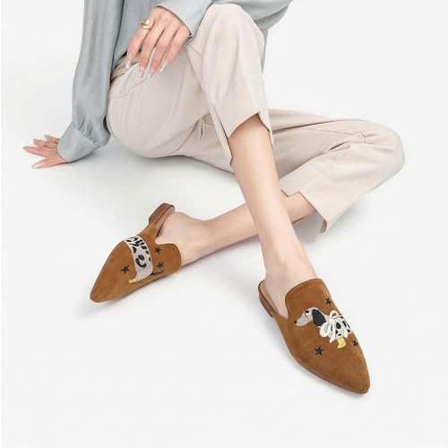 Image of Tilocow Women's Pointed Toe Flat Mules Backless Slip On Loafers