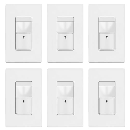 TOPGREENER Motion Sensor Switch, PIR Sensor with Ambient Light Level, Occupancy & Vacancy Modes, No Neutral Required, Ground Wire Required, 150W LED/CFL, Single Pole, TDOS5-JM-W-6PCS, White, 6 Pack