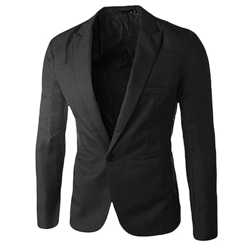 Dressnu Blazer masculino com lapela casual, para negócios, justo, cor lisa, terno único, Preto, M