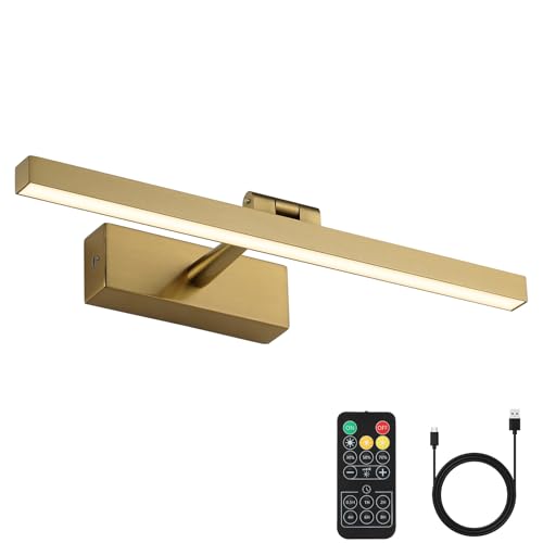 Joosenhouse Battery Operated Picture Light Wireless Gallery Light with Remote Control Rechargeable Wall Lights Brass 15.35