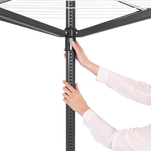 Image of Brabantia Lift-O-Matic Outdoor 4 Arm Clothesline (164 ft /O 1.8 inch) Height Adjustable, Folding Clothes Drying Rack + Ground Spike, Cover + Bag of Clothespins (Anthracite)